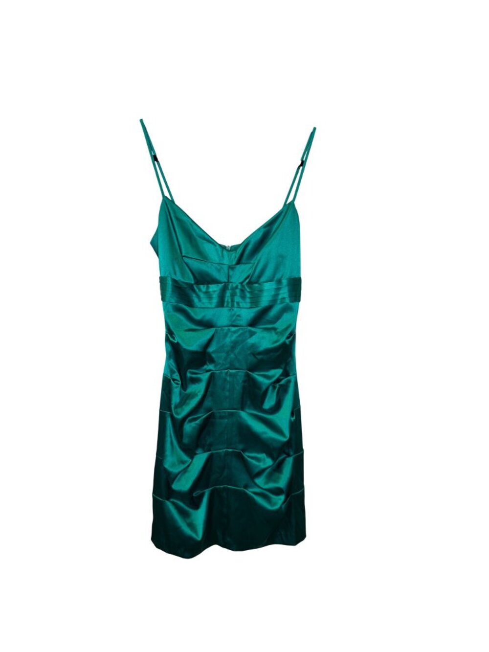 B Darlin Teal Satin Cocktail Dress Ruched Spaghetti Strap Homecomin Prom Sz 9/10